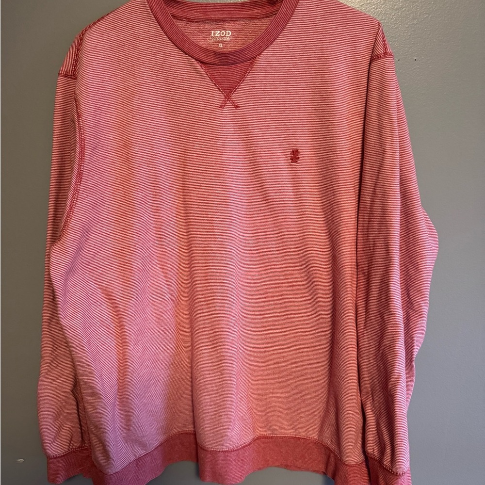 Izod Men's Striped Red Crewneck Sweatshirt